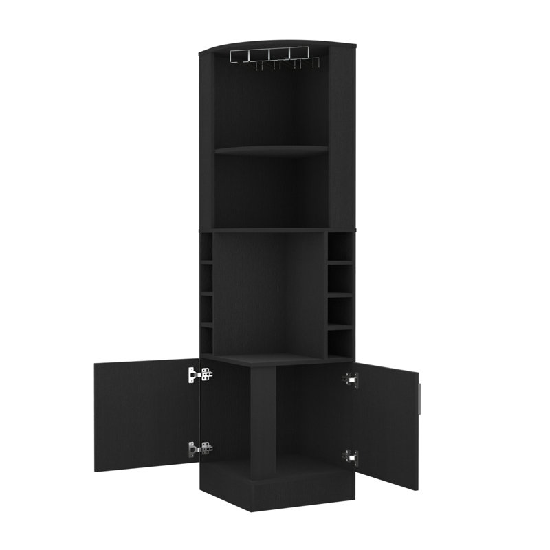 Ebern Designs Lollis Syrah Space Efficient Corner Bar Cabinet with 2 Doors Reviews Wayfair